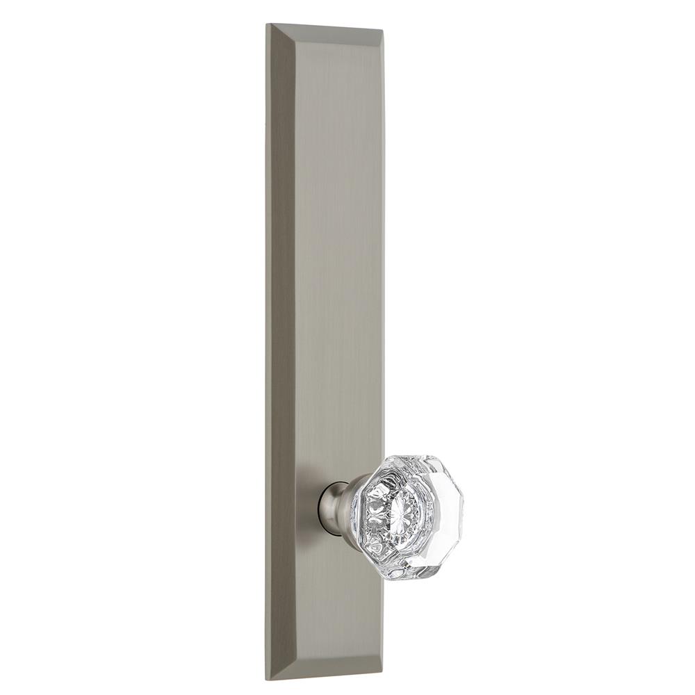 Grandeur by Nostalgic Warehouse FAVCHM Fifth Avenue Tall Plate Privacy with Chambord Knob in Satin Nickel